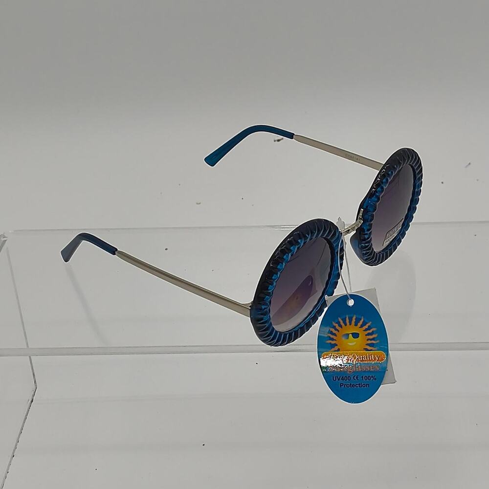 Blue round sunglasses with silver